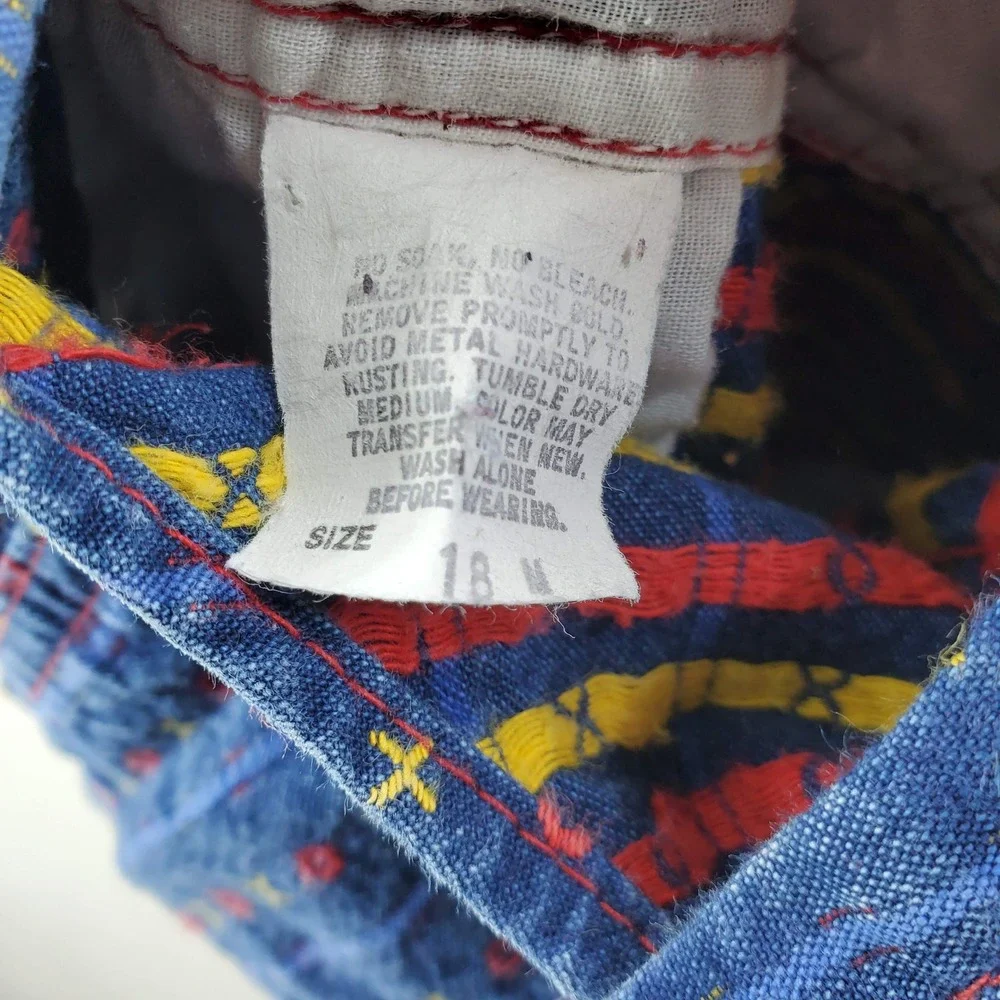 OshKosh B'Gosh Overalls Kids 18M Blue Vintage USA Made X O Geometric Print Denim
